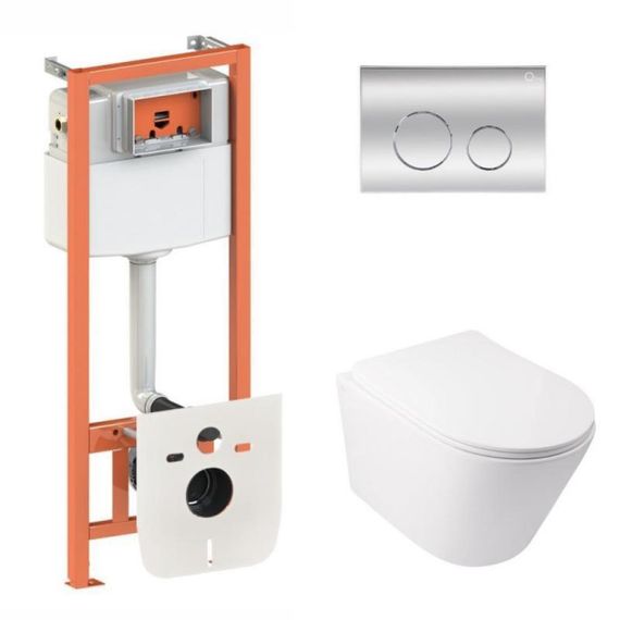 Готовое решение Qtap для ванной комнаты: подвесной унитаз Swan Ultra Quiet 485x360x320 + комплект инсталляции Nest 4 в 1 (круглая
