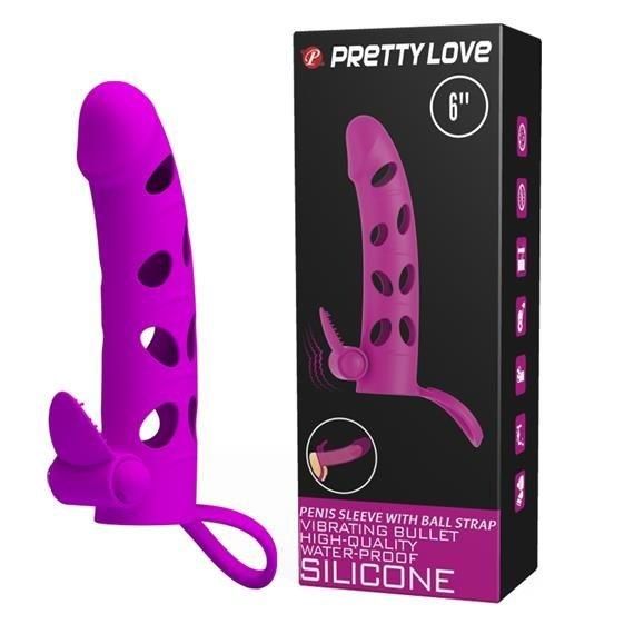 Насадка на член - Pretty Love Vibrating Penis Sleeve With Ball Strap 6" Purple sexstyle