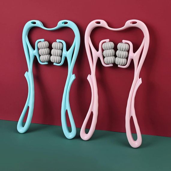 Ручной роликовый массажер с 6-ю роликами для шеи и тела, Голубой / Универсальный расслабляющий массажер | Зображення 2