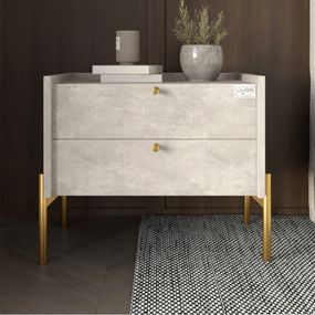 Тумба приліжкова LION Wood з двома шухлядами Бетон (золоті ножки) (LION-041336)