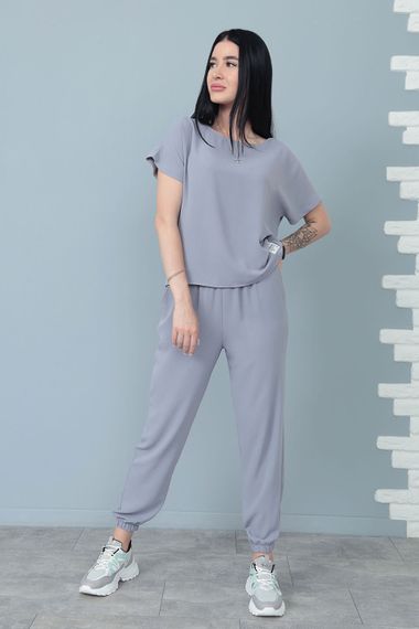 Женский летний легкий костюм укороченные штаны и футболка Gf7931 цвет серый, размер 50/52 | Зображення 2