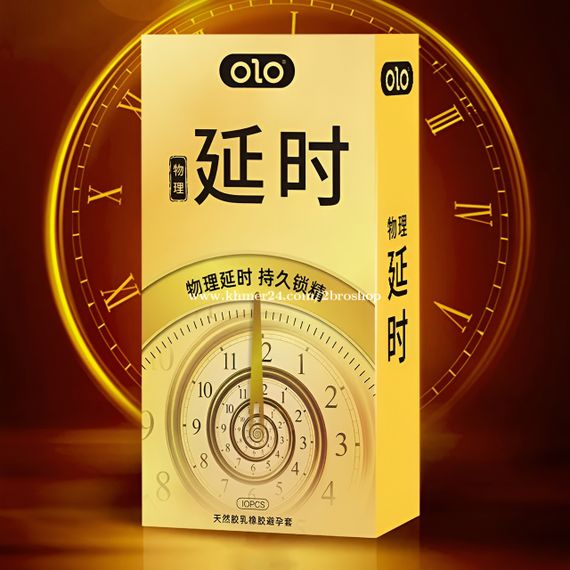 Ароматизовані ультратонкі текстуровані презервативи з гіалуроновою кислотою і пролонгуючим ефектом OLO - Golden Love, 10 шт.