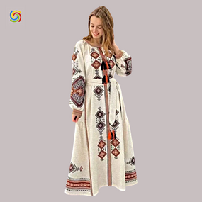 Платье Украинская вышиванка  329510 цвет бежевый размер XL/XXL