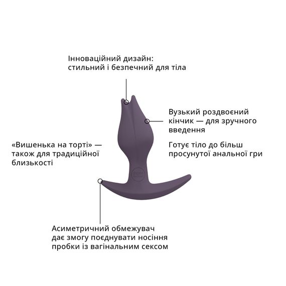 Анальная пробка Fun Factory BOOTIE FEM, фиолетовая, в виде бутона, диаметр 2,9 см, тонкий ограничитель | Зображення 2