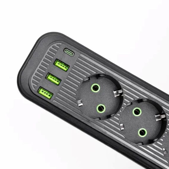 Мережевий фільтр чорний з вимикачем 3 розетки 3хUSB-A 1xUSB-C 3м HP-5-34 | Зображення 2