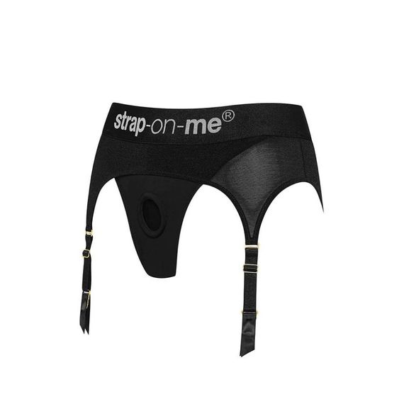 Труси для страпону Strap-On-Me з підв'язками для панчох, чорні, XL Sex Aura | Зображення 4