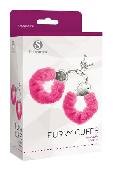 Наручники S Pleasures Furry Cuffs Pink з пухнастим оздобленням, 2 ключі в комплекті sexstyle | Зображення 1
