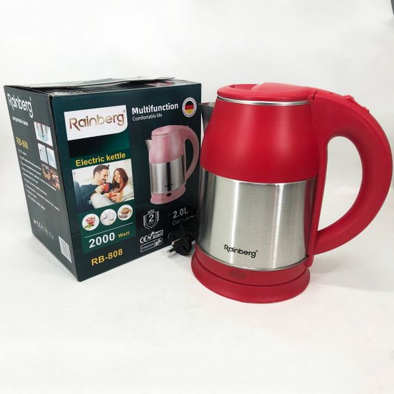 Электрочайник Rainberg RB-808 2 л нержавеющая сталь, стильный электрический чайник. CL-394 Цвет: красный
