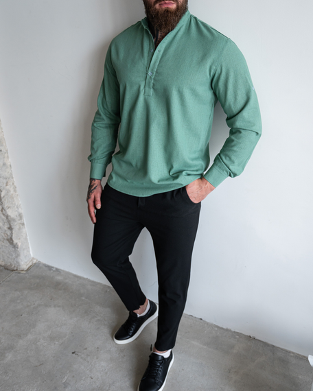 Сорочка льон довгий рукав бірюза S | Зображення 2