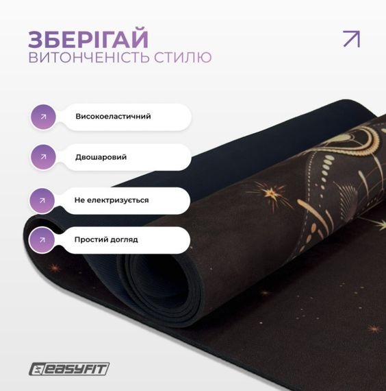 Килимок для йоги EasyFit BlackMoon (замша-каучук) чорний (EF-1926-2) | Зображення 5
