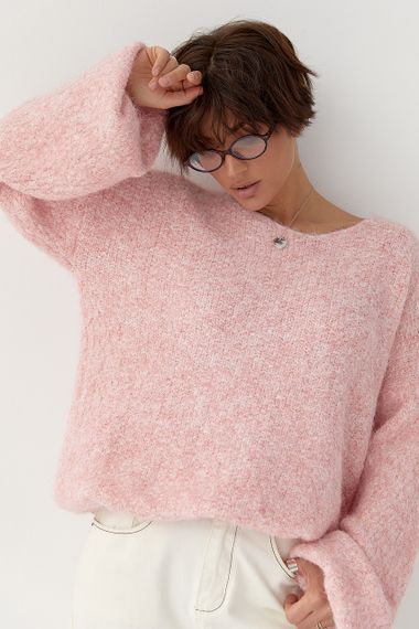 В’язаний жіночий джемпер з рукавами-ліхтариками - пудра цвет, ONE SIZE (є розміри) | Зображення 4