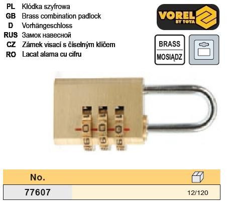 Замок навісний Польща кодовий латунь l=25 мм VOREL-77607