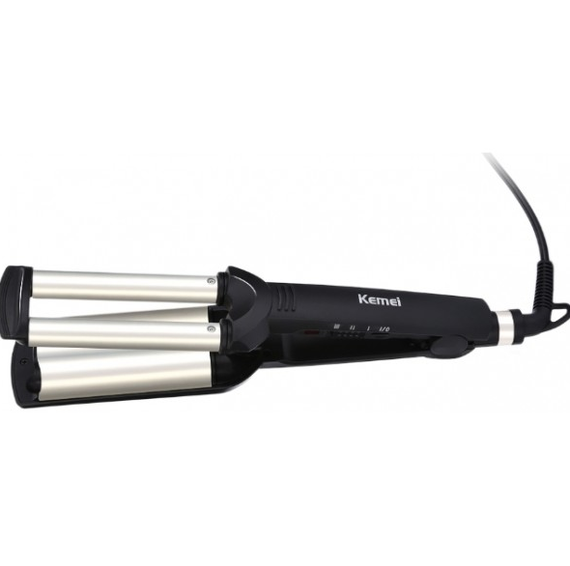 Потрійна плойка хвиля для волосся 3 хвилі Kemei 2022 щипці потрійні для великих локонів кераміка | Зображення 1