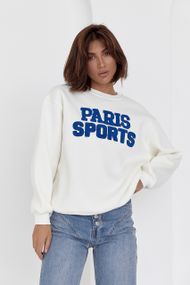 Теплый свитшот на флисе с надписью Paris Sports - молочный цвет, L (есть размеры)
