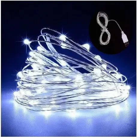 Гірлянда нитка Роса від USB, 30м, 300LED + пульт, Холодний білий / Світлодіодна новорічна гірлянда | Зображення 1