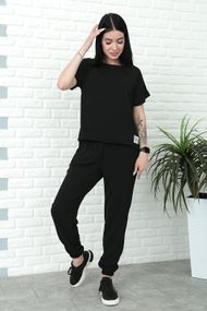 Женский летний легкий костюм укороченные штаны и футболка Gf7931 цвет черный, размер 50/52