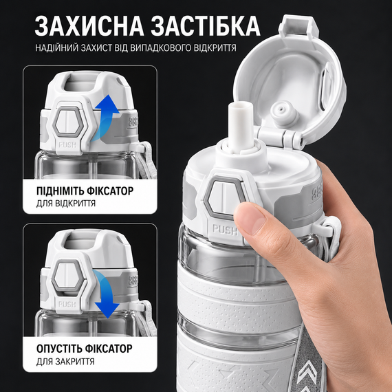 Спортивная бутылка KANGZYUAN 500 мл - Белая Tritan BPA-free, ударопрочная эко-бутылка с антискользящими вставками | Зображення 3