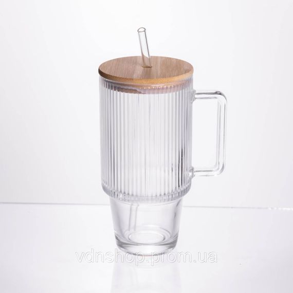 Кружка скляна з кришкою і трубочкою 750 (мл) HP-19-48