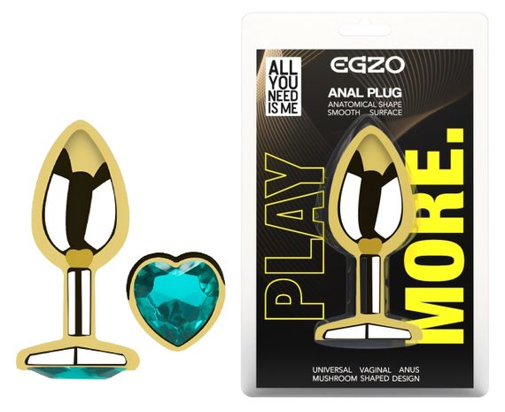 Анальна пробка з кристалом EGZO - Gold Heart Plug Marine size S Sex Aura