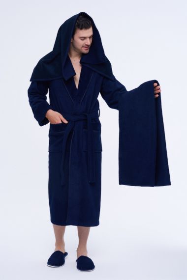 Чоловічий халат Nusa 1163 з тапочками і рушниками, Темно-синій, 3XL