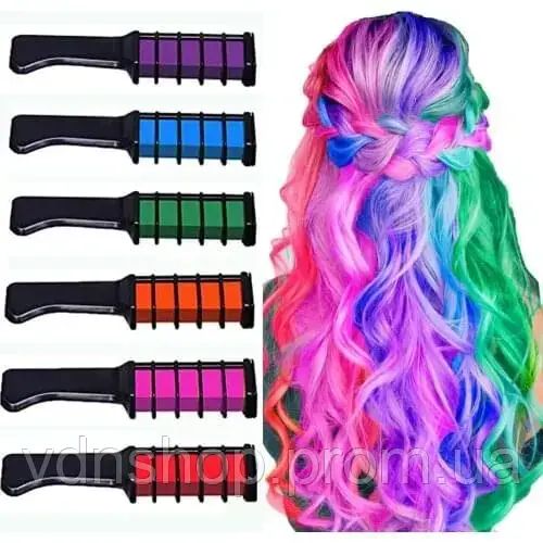Набор мела для волос 6  шт Hair chalk Разноцветные красители расческа для детей и взрослых | Зображення 1