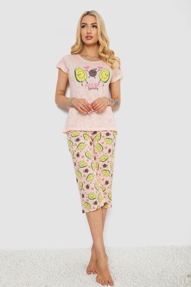 Піжама жіноча з принтом, колір персиковий, 243R7093