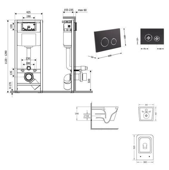 Набір Qtap Nest 4 в 1 підвісний унітаз Crow Ultra Quiet 520x360x290 + комплект інсталяції QT05335172W48193 | Зображення 1