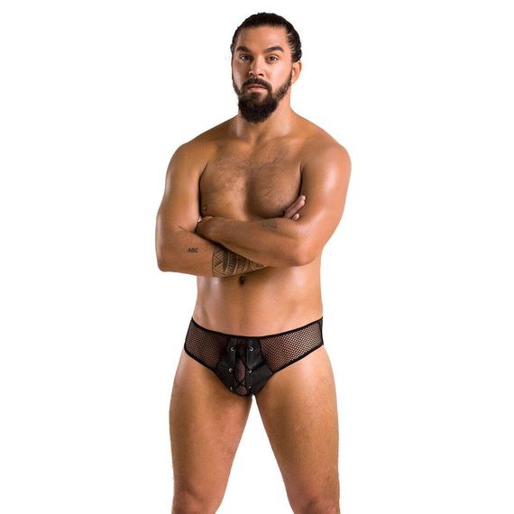 Чоловічі труси зі шнурівкою Passion Slip Richard XXL/XXXL, чорні, екошкіра, сітка | Зображення 2
