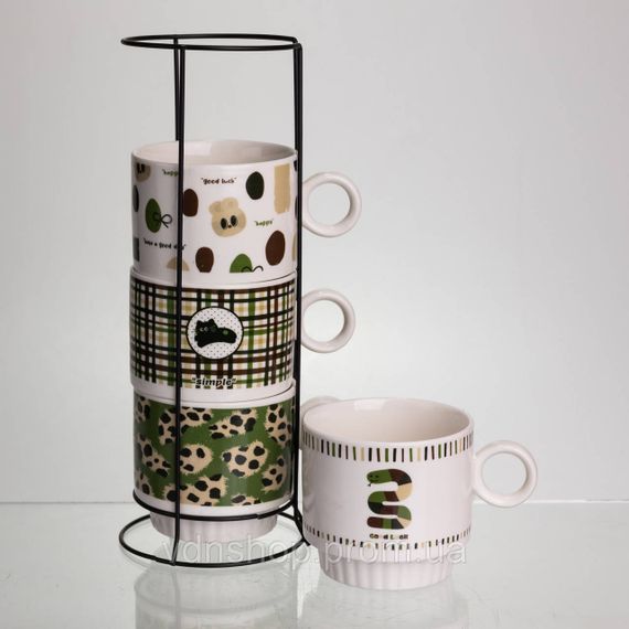 Набор чашек для чая и кофе на металлической подставке Lucky 4 (шт) по 300 (мл) подарочный набор фарфоровых чашек FM-16 | Зображення 3