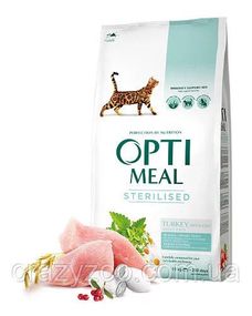 Сухой корм для взрослых стерилизованных кошек Optimeal Sterilised с индюшкой и овсом 10 кг 4820083905612