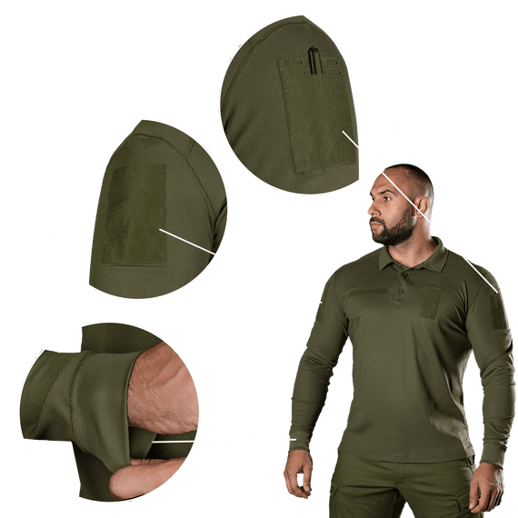 Поло Army ID Long CoolPass Pique LT Олива (8291), XS | Зображення 3