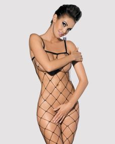 Бодістокінг з великим вічком і відкритими грудьми Obsessive Bodystocking N102 S/M/L, чорний, комбіне