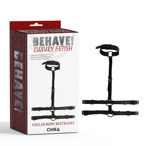 Бондаж-портупея Chisa BEHAVE! Luxury Fetish з нашийником, чорна Sex Aura