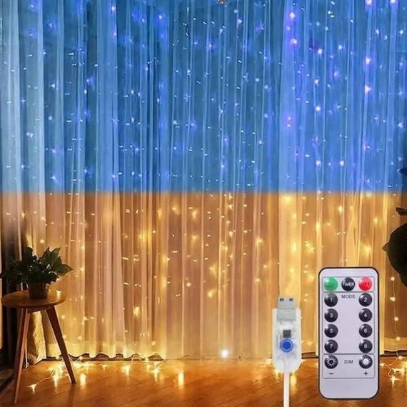 Гірлянда Штора прапор України з пультом USB 2*2 SFK-09