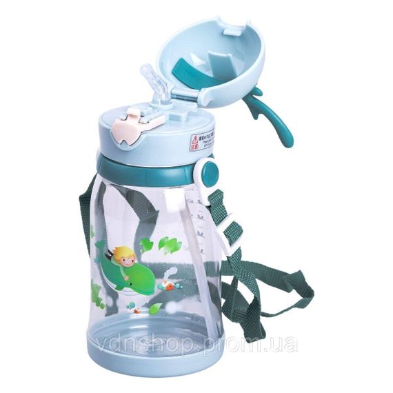 Пляшка для води дитяча 550 мл на ремінці пляшечка з трубочкою для спорту та школи HP-14-44TU | Зображення 1