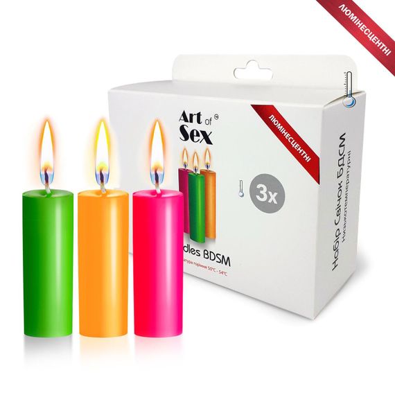 Набір низькотемпературних люмінісцентних воскових свічок Art of Sex size S 10 см (3 шт)