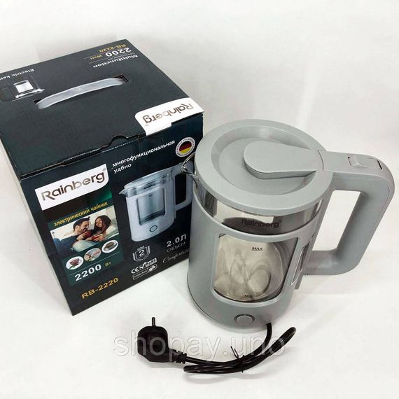 Качественный мощный электрический чайник Rainberg RB-2220 2200 Вт 2 л, Чайник для нагрева воды JO-77 | Зображення 7