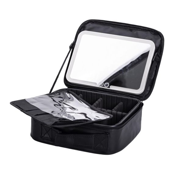 Органайзер косметичка из эко кожи с зеркалом и подсветкой 26×22×9 см HP-10-2AB