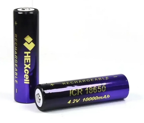 Акумулятор 18650 HEXcell 10000 мА·год 4.2В Li-ion із захистом від короткого замикання для ліхтарів і портативної техніки Синій