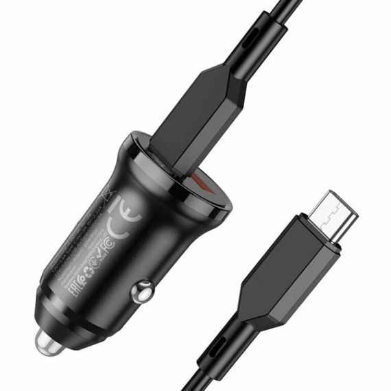 Автомобільний зарядний пристрій BOROFONE BZ18A PD20W+QC3.0 car charger set(Type-C to Type-C) Black | Зображення 1