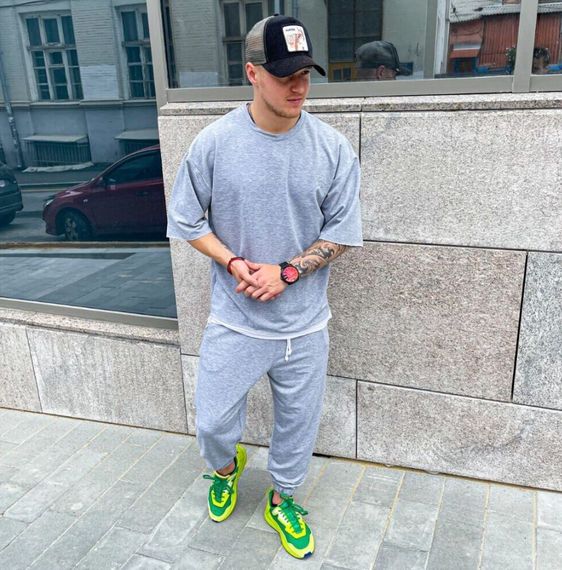 Мужской летний спортивный костюм в стиле оверсайз штаны + футболка FD201 цвет серый, размер XL