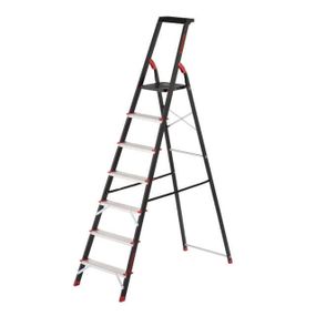 Драбина 7 сходинок, лоток для інвентарю, сталевий профіль, висота верхньої сход. 1,5 м INTERTOOL LT-0057