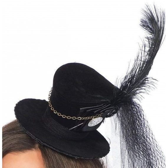 Жіночий міні-циліндр Steampunk Velvet Mini Top Hat від Leg Avenue, чорний | Зображення 1