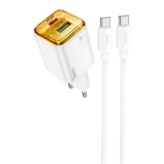 МЗП Hoco N52 Monsoon PD20W+QC3.0 (1USB-A/1C) + кабель Type-C to Type-C White