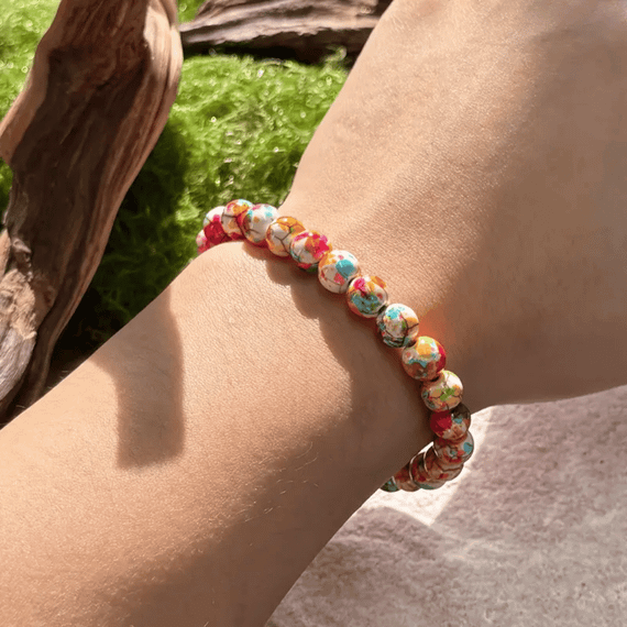 Браслет з натурального каменю, різнокольорові мармурові намистини 8мм Без бренду 2227500050331 | Зображення 2