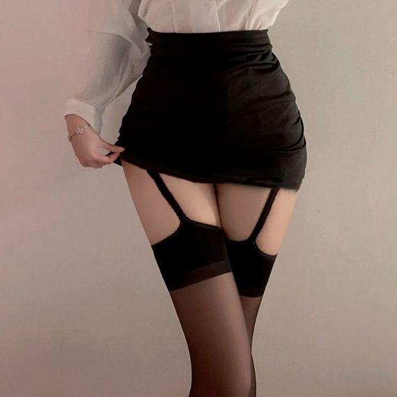 Еротичні колготки з відкритими стегнами Babydoll 48 Чорний A68-3 | Зображення 3