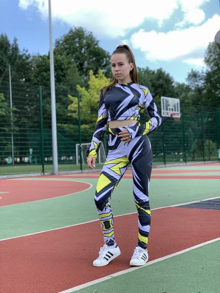 Спортивный топ 4Profi с длинным рукавом c принтом "Геометрия" серый/желтый размер M дайвинг 15766 | Зображення 3