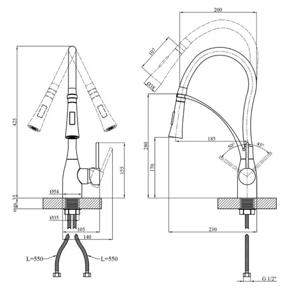 Змішувач для кухні Kroner KRP Ersel - SCH03393BLK (CV033799) | Зображення 1