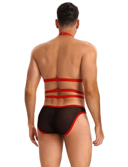 Мужские трусы с портупеей и чокером Star Night красный-черный, M sexstyle | Зображення 5