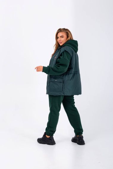 Женский очень теплый спортивный костюм тройка с жилетом NB23027 цвет темно-зеленый, размер 46/48 | Зображення 6